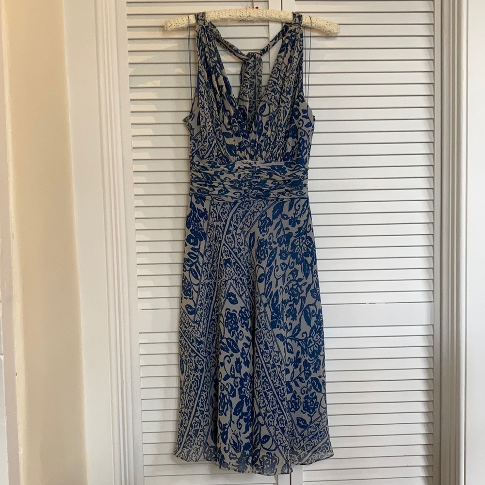 Blue grey silk chiffon midi dress